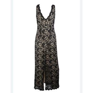 NWT Macy’s Connected Apparel Black Nude Elegant Lace Maxi Stretch Dress Plus 14